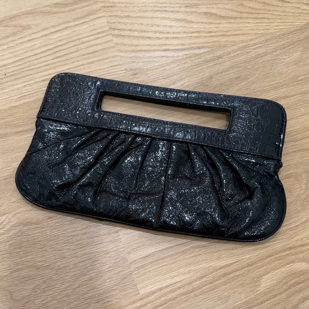 Express Shiny Black Textured Wristlet